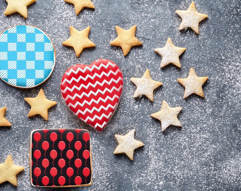 G GSS Designs GSS Designs Cookie Stencil 6 Pack, Food Safe Templates for Decorating & Baking, Chevron, Buffalo Check Plaid, Fish Scale, Balloons, Blocks, Ruler(SL-069) - Image 3